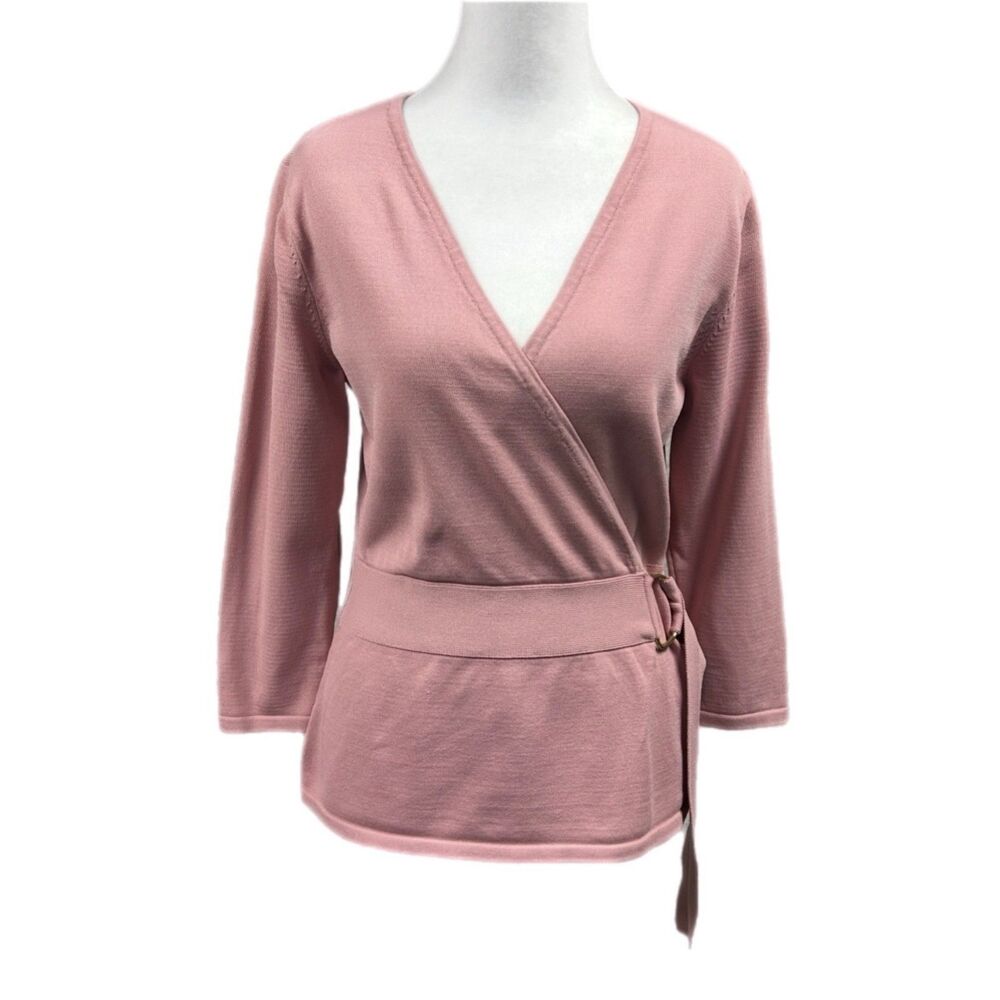 7th Avenue Faux Wrap 3/4 Sleeve V Neck Blouse Sz M Pink